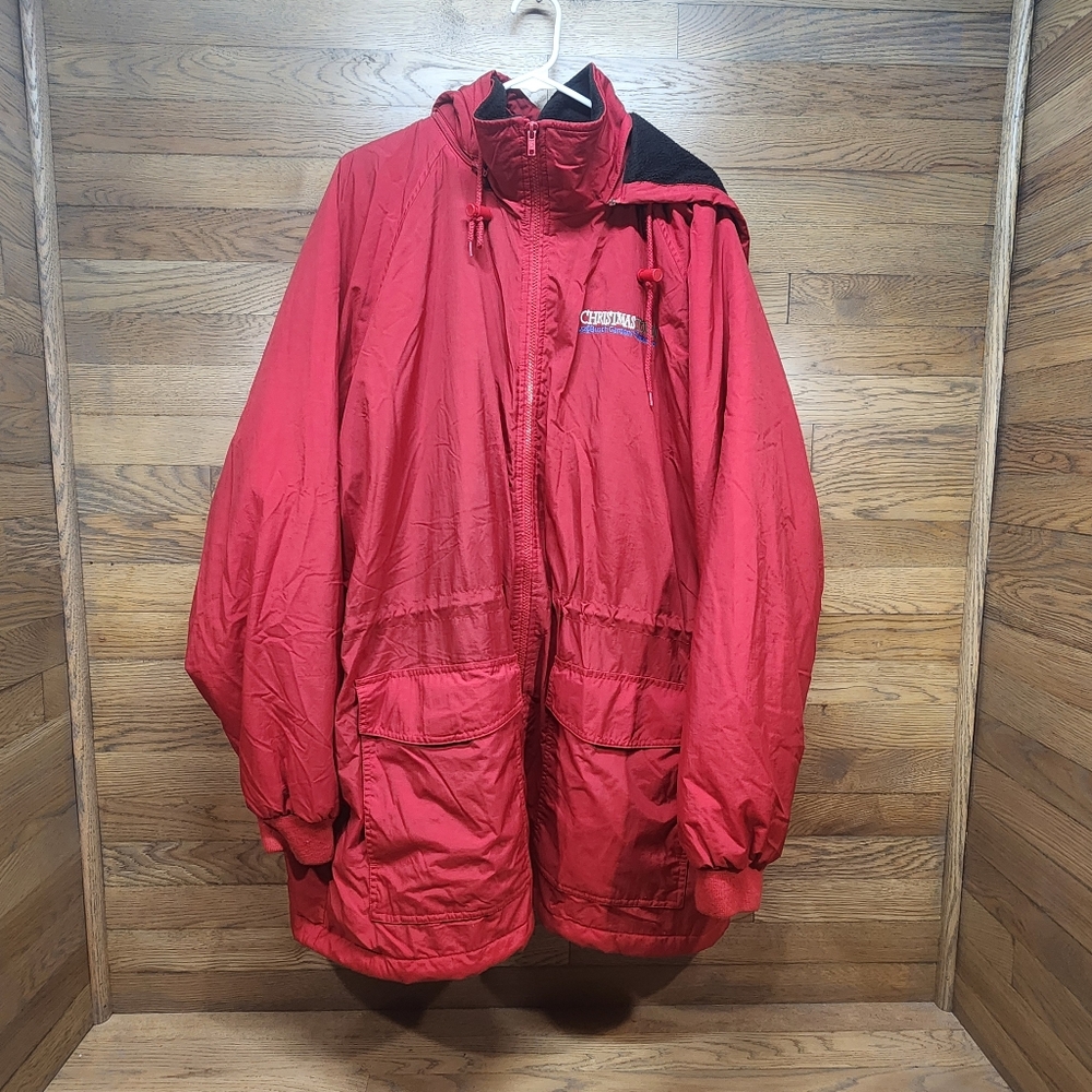 Bush Gardens Christmas Town Coat (Tri-Mountain 2XL Red Removable Hood)